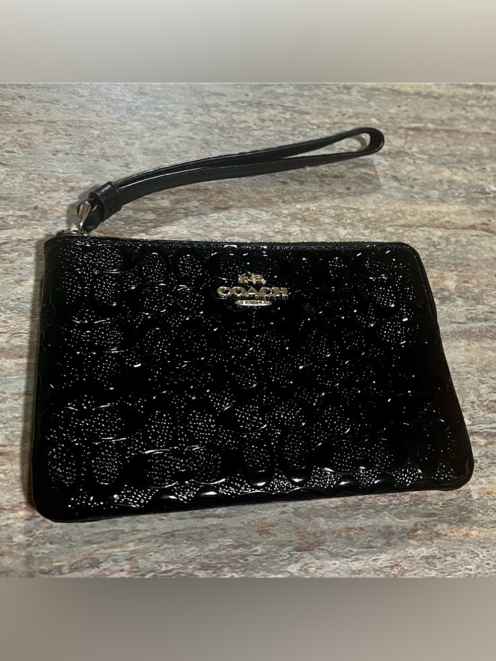 NWOT Coach black glossy wristlet